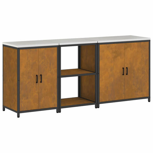 Conjunto de Armazenamento de Cozinha 3 pcs Ferro Enferrujado