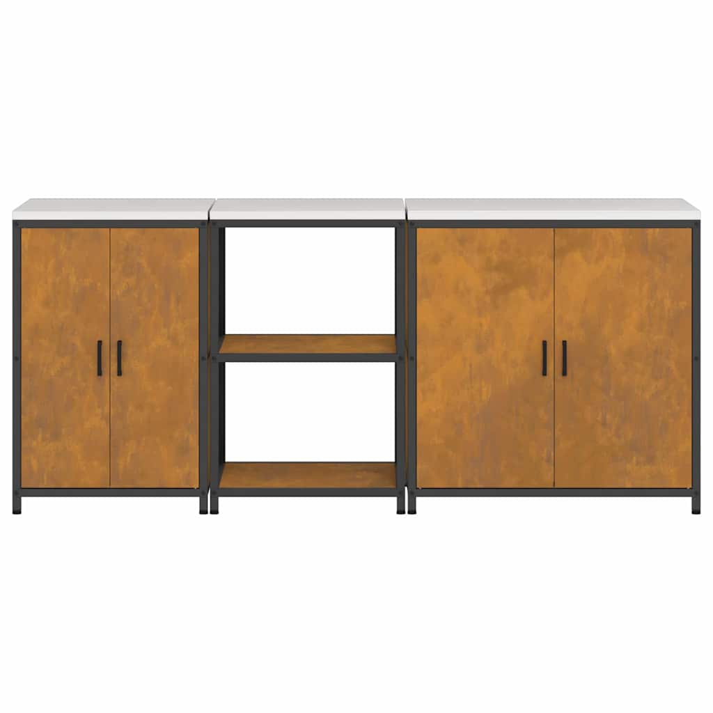 Conjunto de Armazenamento de Cozinha 3 pcs Ferro Enferrujado