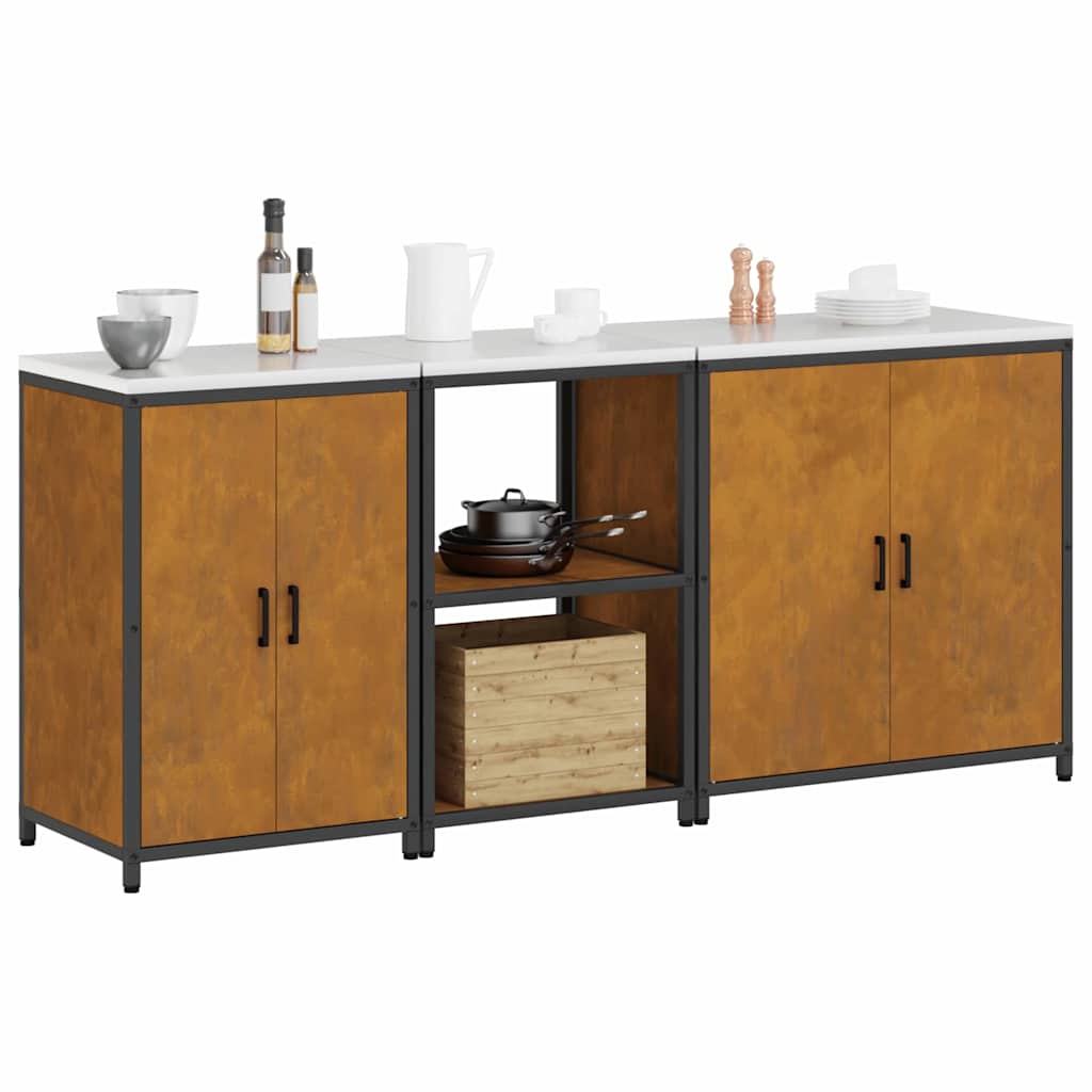 Conjunto de Armazenamento de Cozinha 3 pcs Ferro Enferrujado