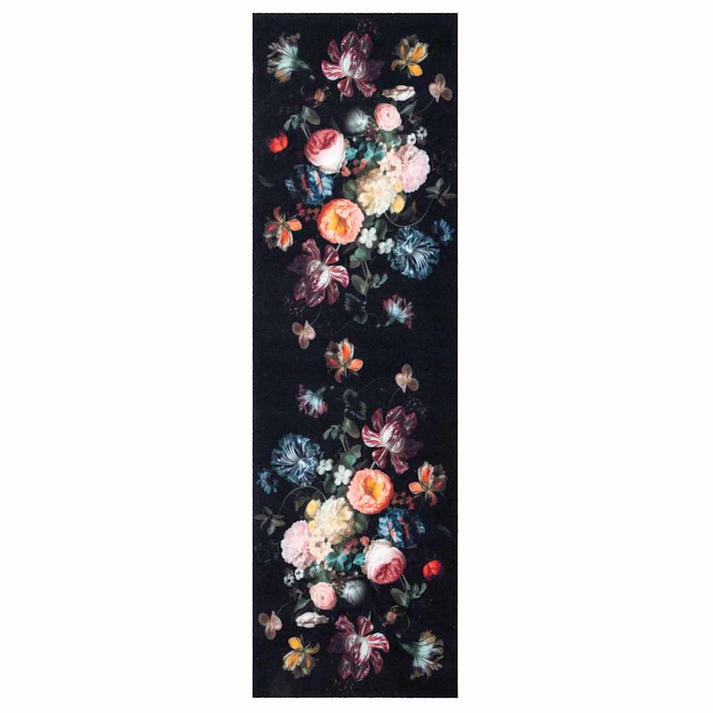 Tapete de Cozinha Floral Preto 150 x 45 cm Veludo