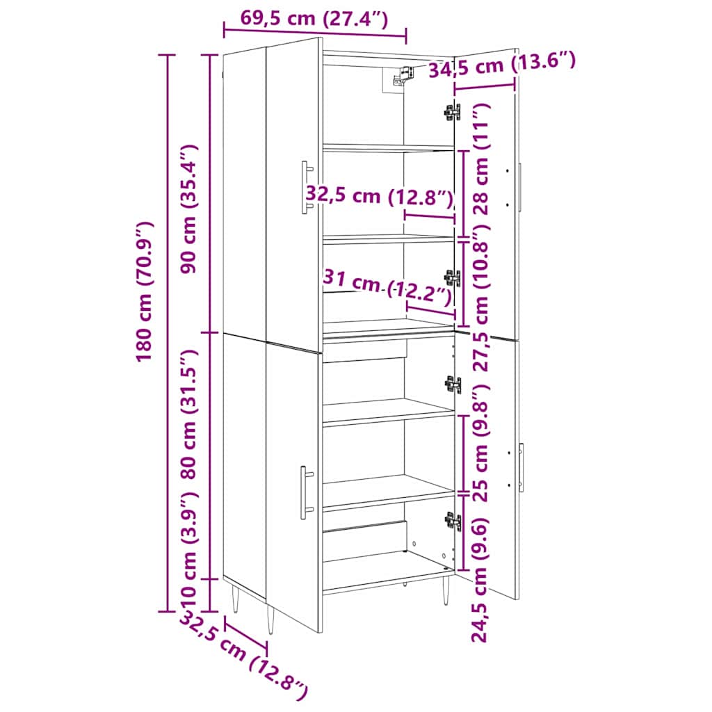 Buffê Madeira antiga 69,5 x 34 x 180 cm Madeira processada