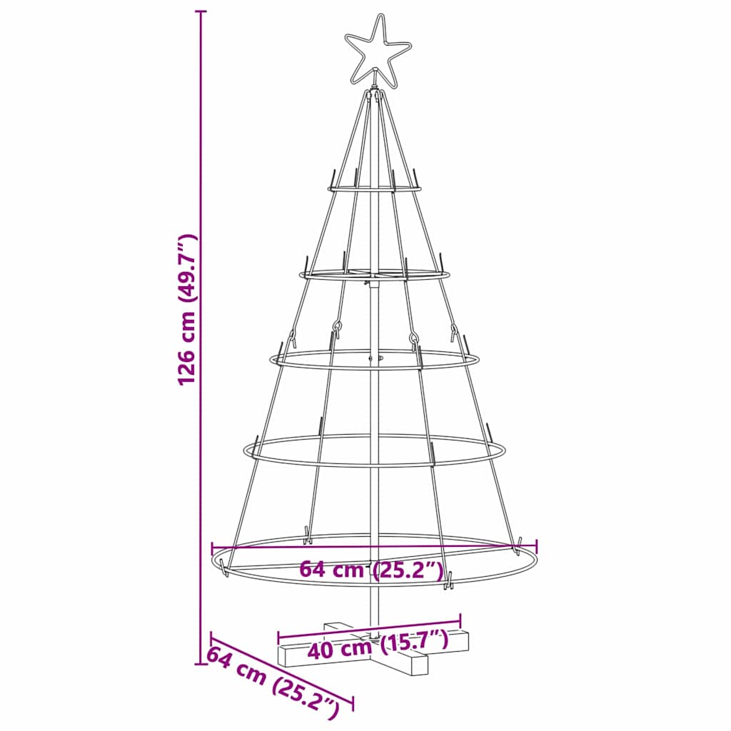 Árvore de Cone de Natal com suporte Preto 125 cm Aço
