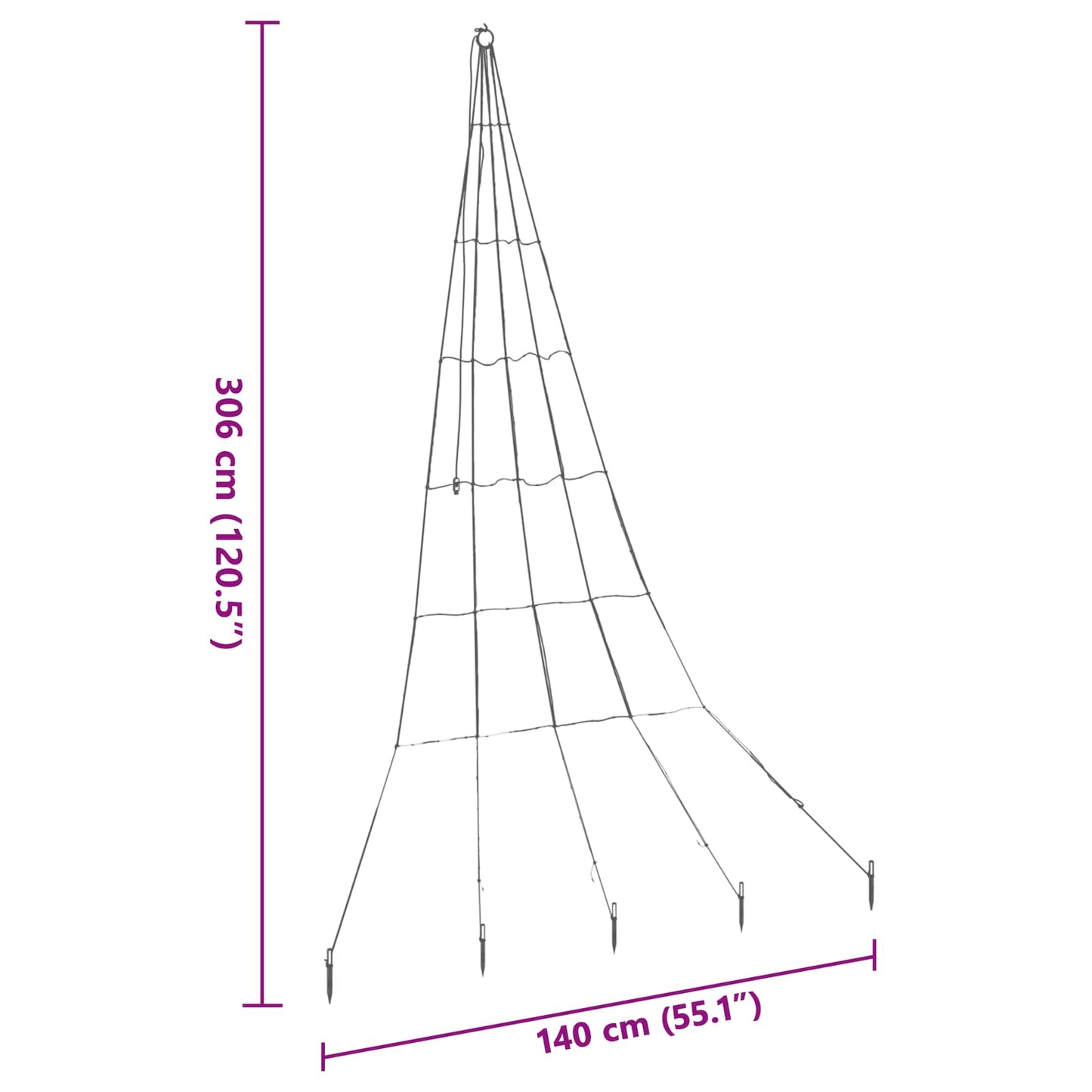Árvore de Natal LED com Estacas para o Solo 306 cm Metal