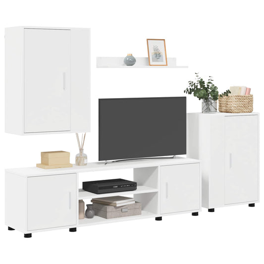 Conjunto de móvel de TV 4 pcs Branco Madeira processada