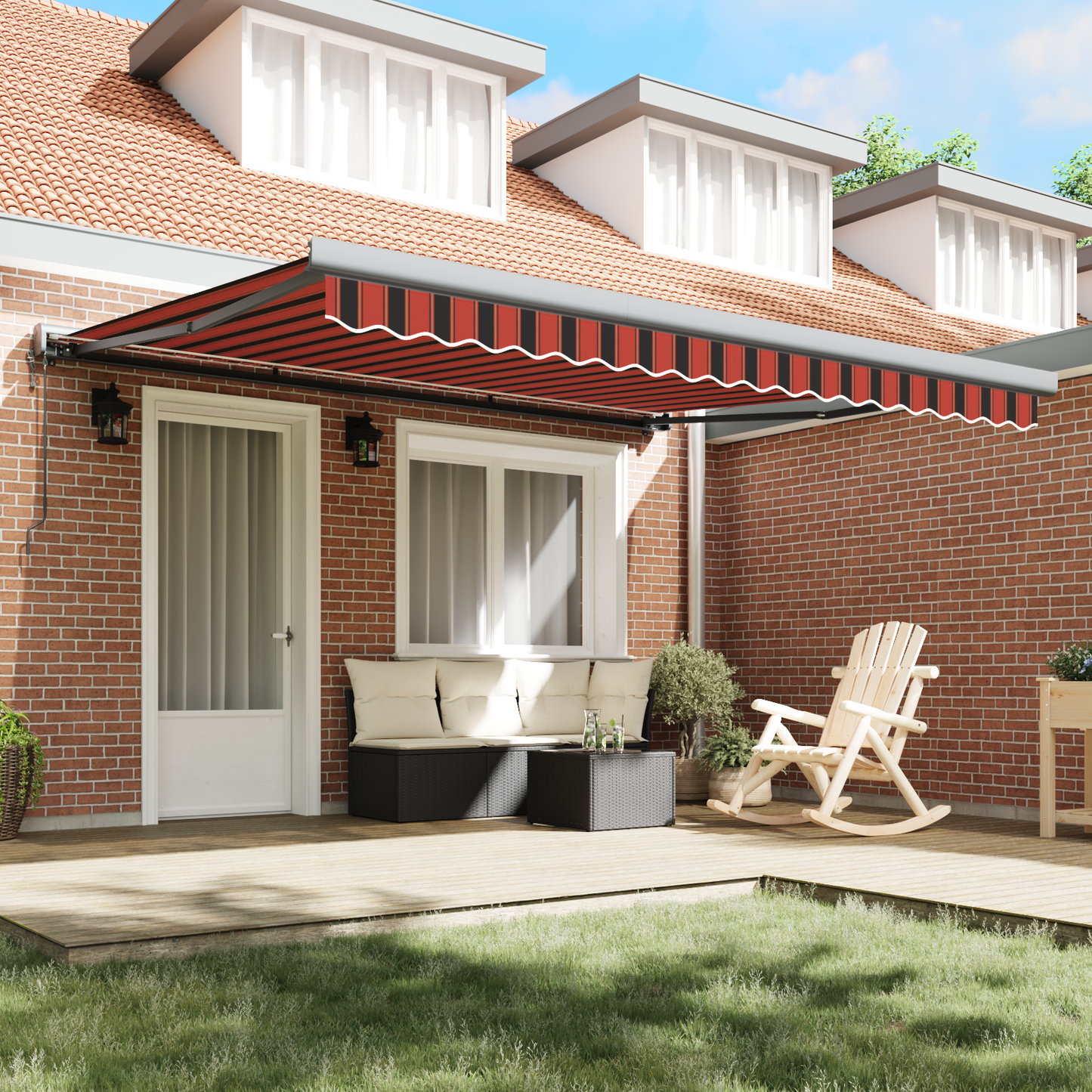 Toldo Retrátil Manual amarelo e laranja 400 ×350 cm tecido