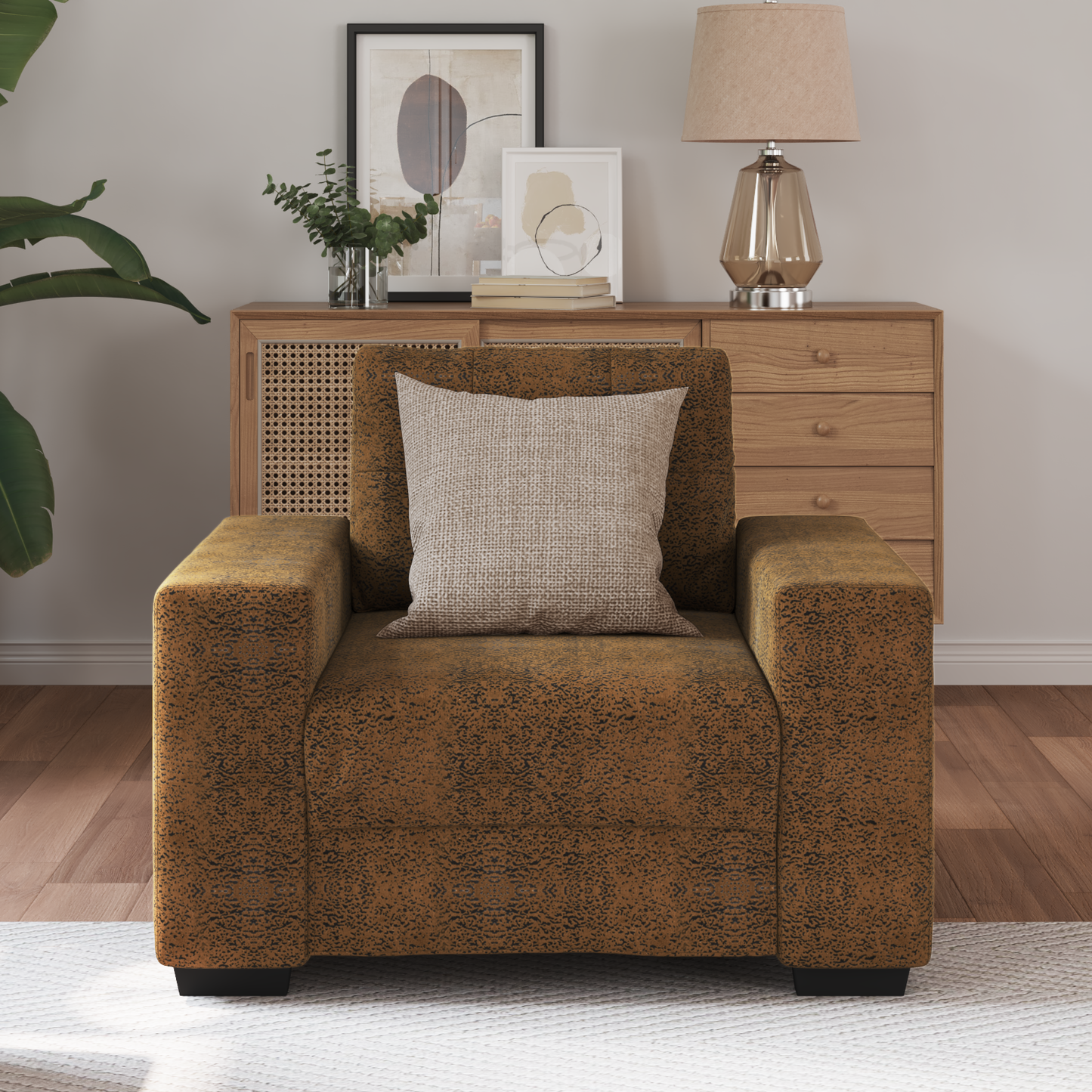 Cadeira Sofa com almofada Castanho Couro sintético e Madeira