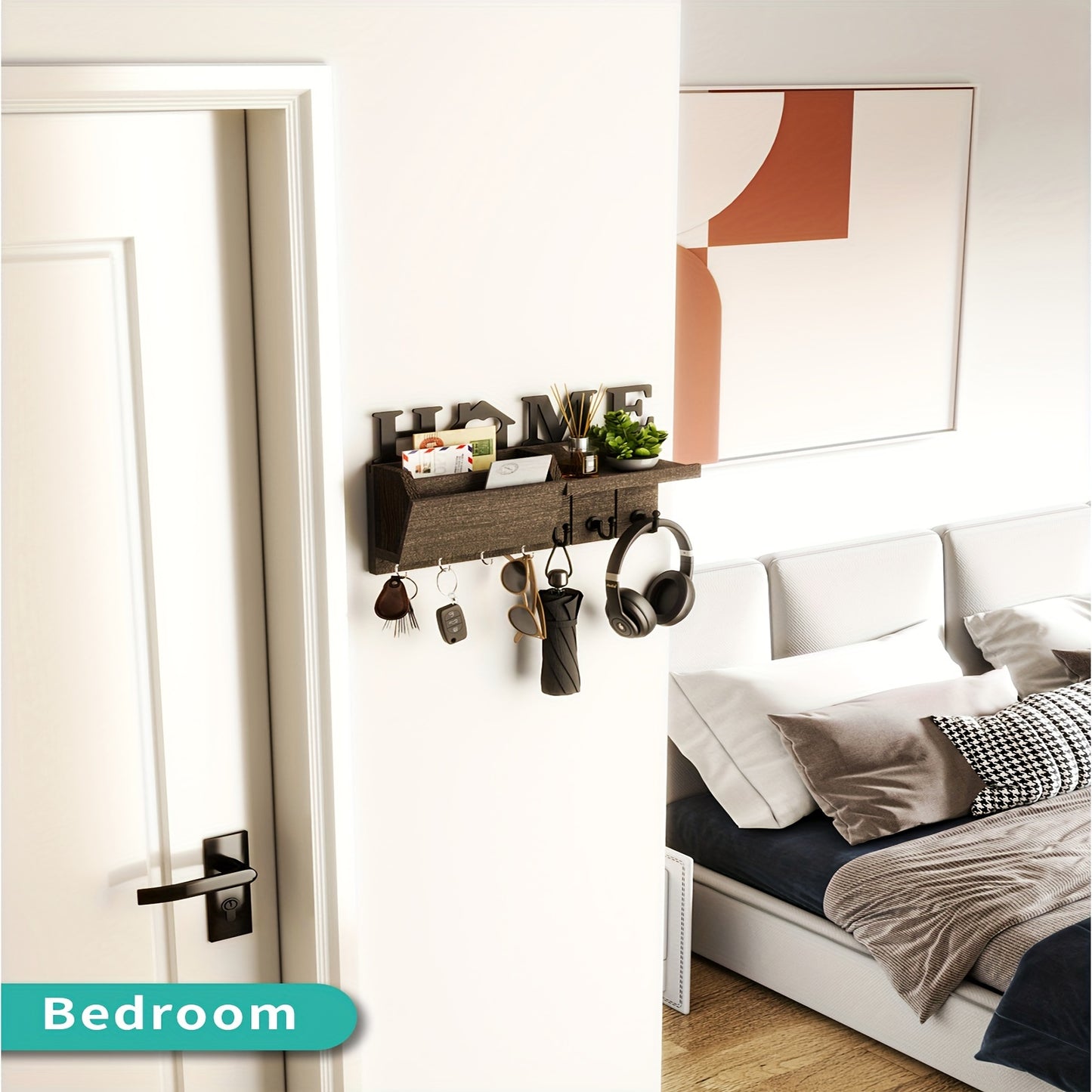 Rustic wall organizer in solid white birch wood