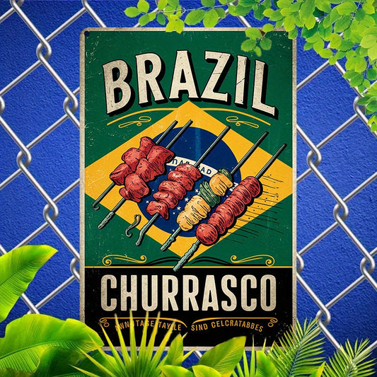 Vintage Metal Wall Sign Brazilian Barbecue 2D