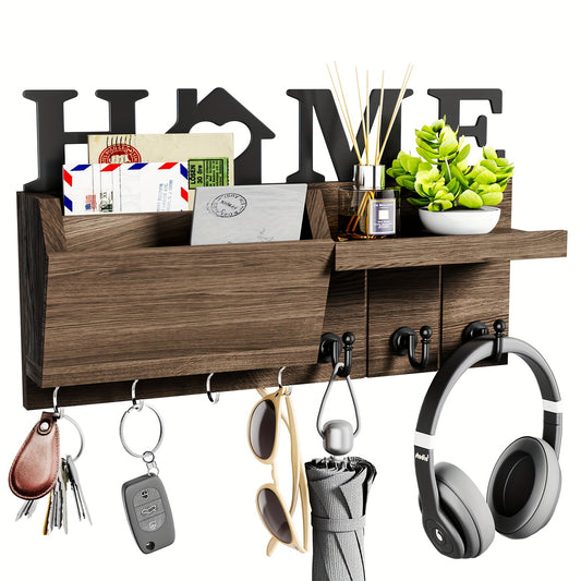 Rustic wall organizer in solid white birch wood
