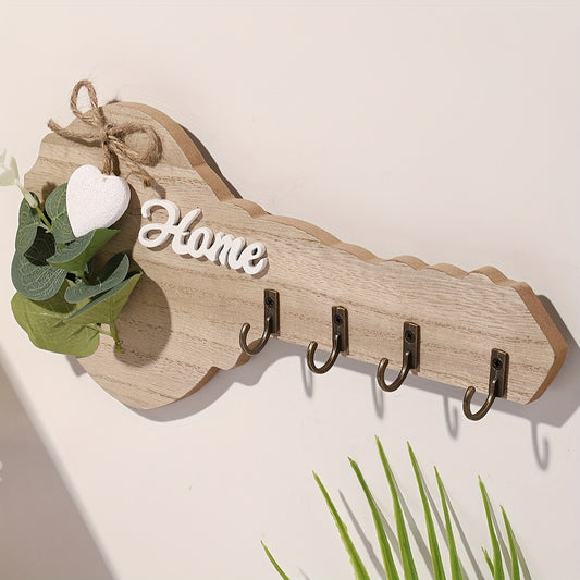 “Home” wooden key ring with decoration