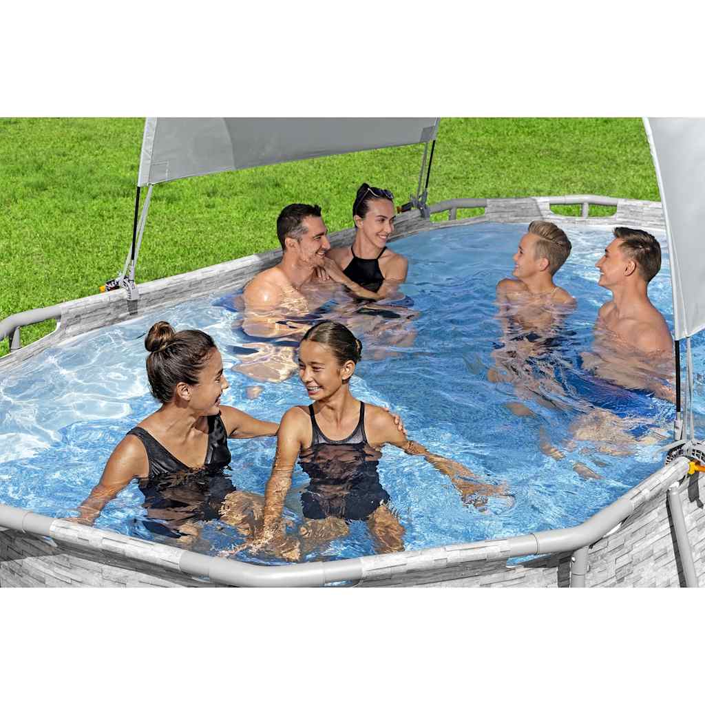 Toldo para piscina acima do solo branco