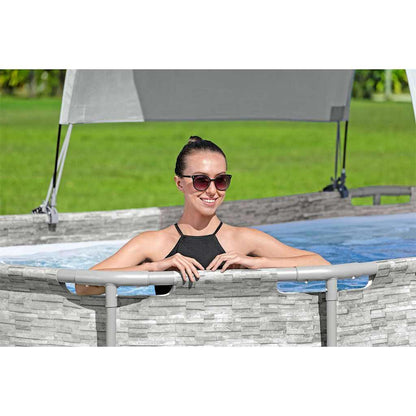Toldo para piscina acima do solo branco