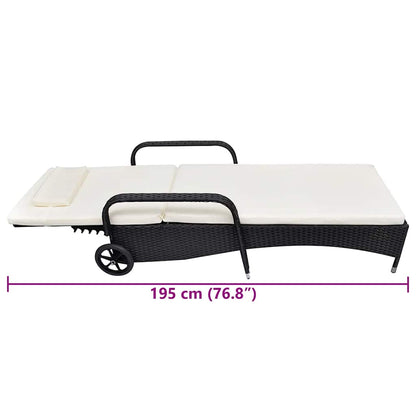 Espreguiçadeira com almofadão e rodas vime PE preto