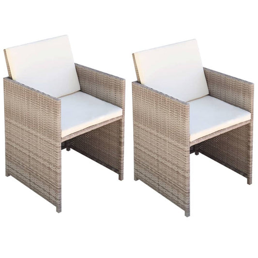 Cadeiras de jardim 2 pcs c/ almofadões e almofadas vime PE bege