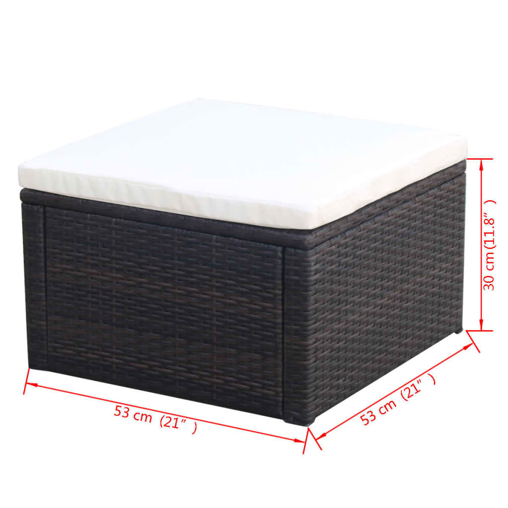 Banco apoio de pés/otomano em vime 53x53x30 cm castanho