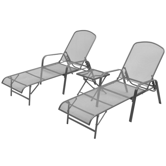 Espreguiçadeiras com mesa 2 pcs aço antracite