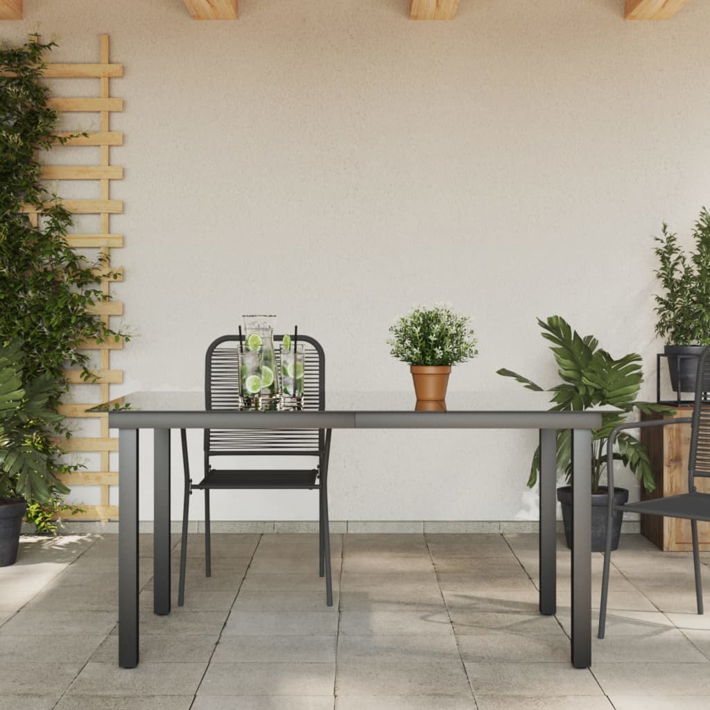 Mesa de jardim em alumínio e vidro 150x90x74 cm preto