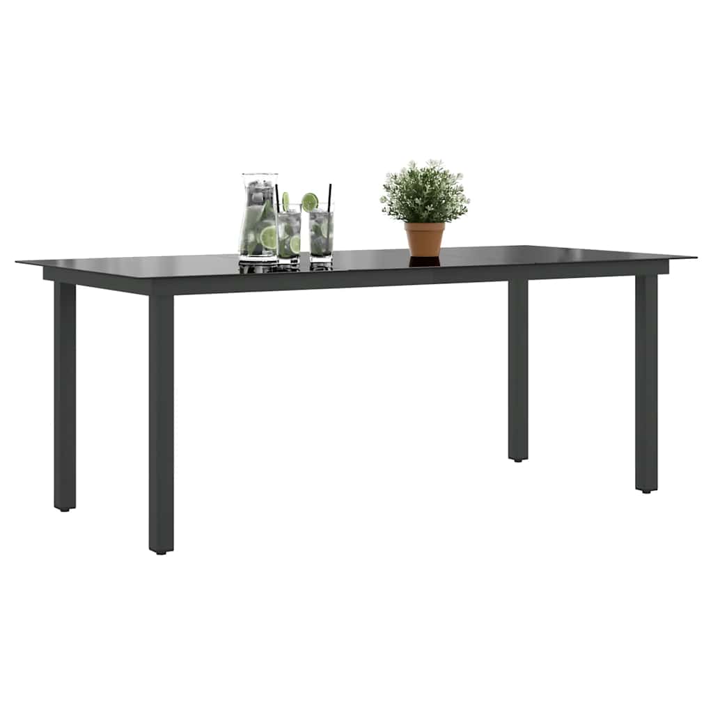 Mesa de jardim em alumínio e vidro 190x90x74 cm preto