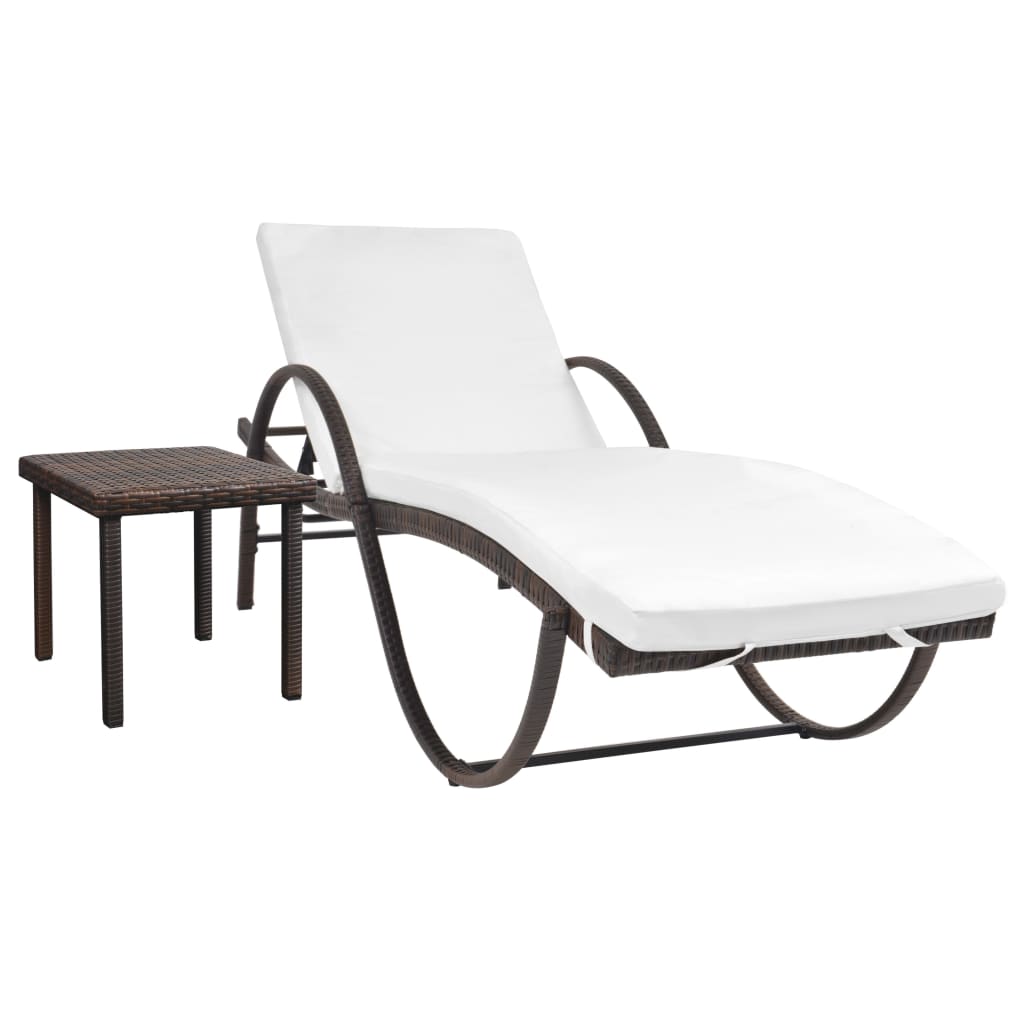 Espreguiçadeira com almofadão e mesa vime PE castanho