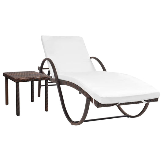 Espreguiçadeira com almofadão e mesa vime PE castanho