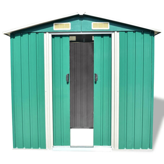 Abrigo de jardim metal verde 204x132x186 cm