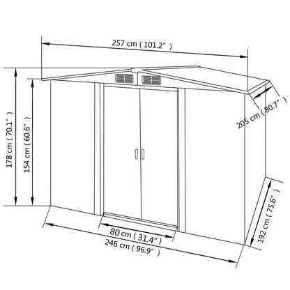 Abrigo de jardim metal verde 257x205x178 cm