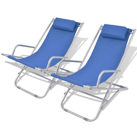 Cadeiras de jardim reclináveis 2 pcs aço azul