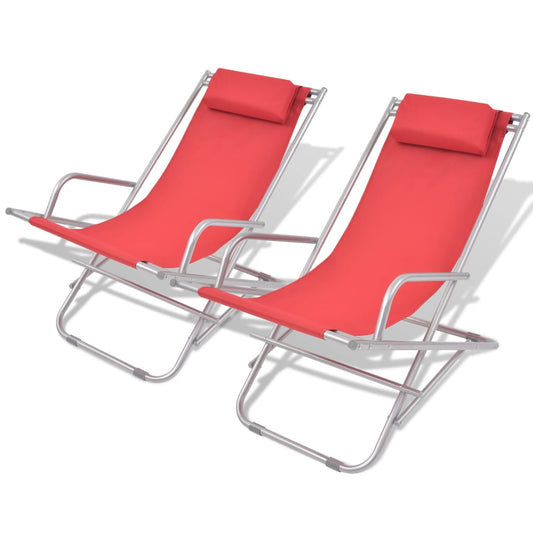Cadeiras de jardim reclináveis 2 pcs aço vermelho