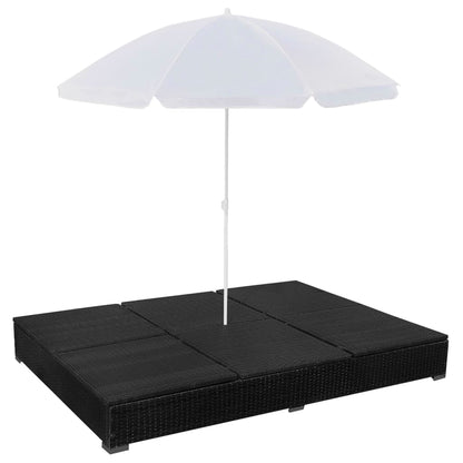 Espreguiçadeira de exterior com guarda-sol vime PE preto