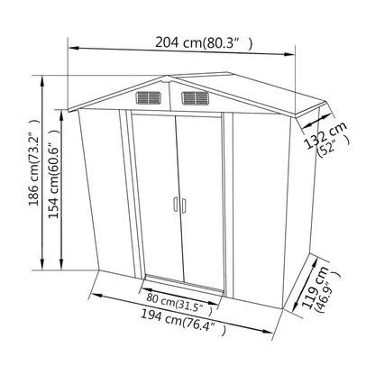 Abrigo de jardim metal cinzento 204x132x186 cm