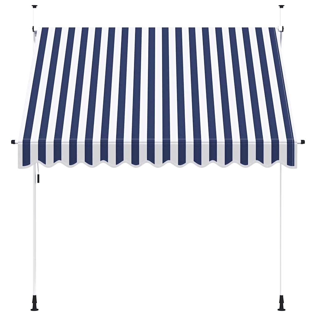 Toldo retrátil manual 250 cm riscas azuis e brancas
