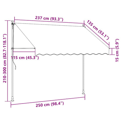 Toldo retrátil manual 250 cm riscas azuis e brancas
