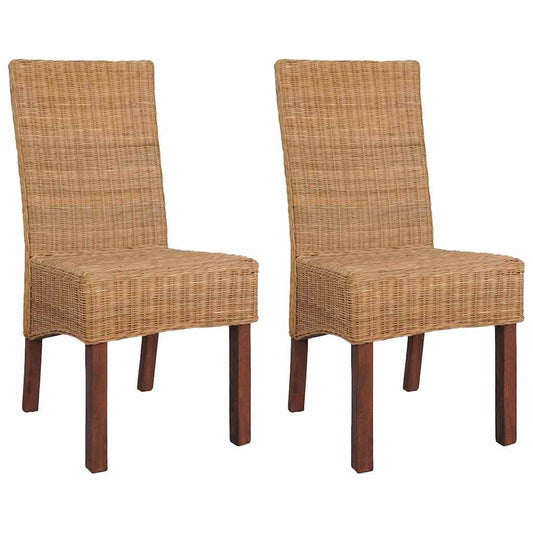 Cadeiras de jantar 2 pcs vime genuíno castanho