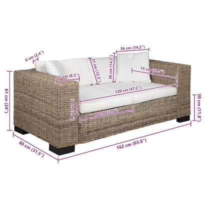 Conjunto de sofá de 2 lugares, 7 pcs, vime genuíno