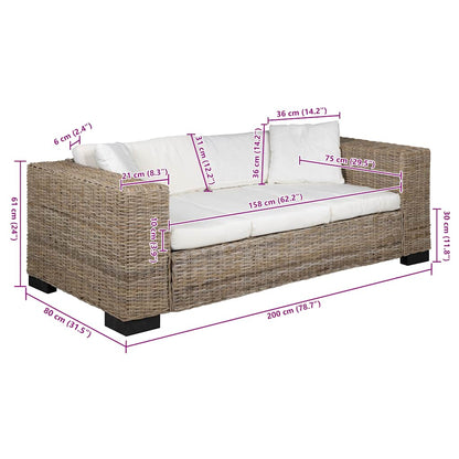 Conjunto de sofás de 3 lugares, 8 pcs, vime genuíno