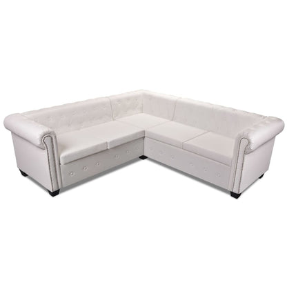 Sofá de canto Chesterfield 5 lugares couro artificial branco