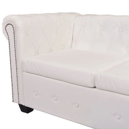 Sofá de canto Chesterfield 5 lugares couro artificial branco