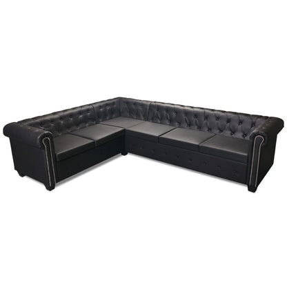 Sofá de canto Chesterfield 6 lugares couro artificial preto
