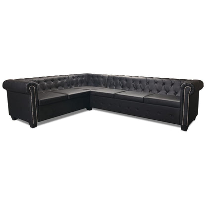 Sofá de canto Chesterfield 6 lugares couro artificial preto