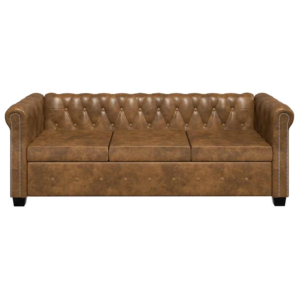Sofá Chesterfield 3 lugares couro artificial castanho