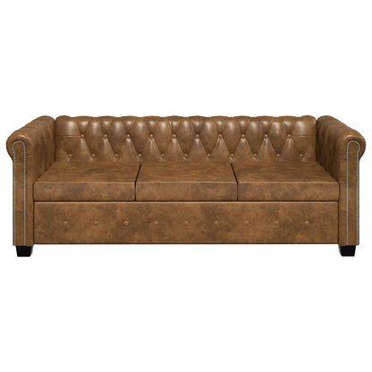 Sofá Chesterfield 3 lugares couro artificial castanho