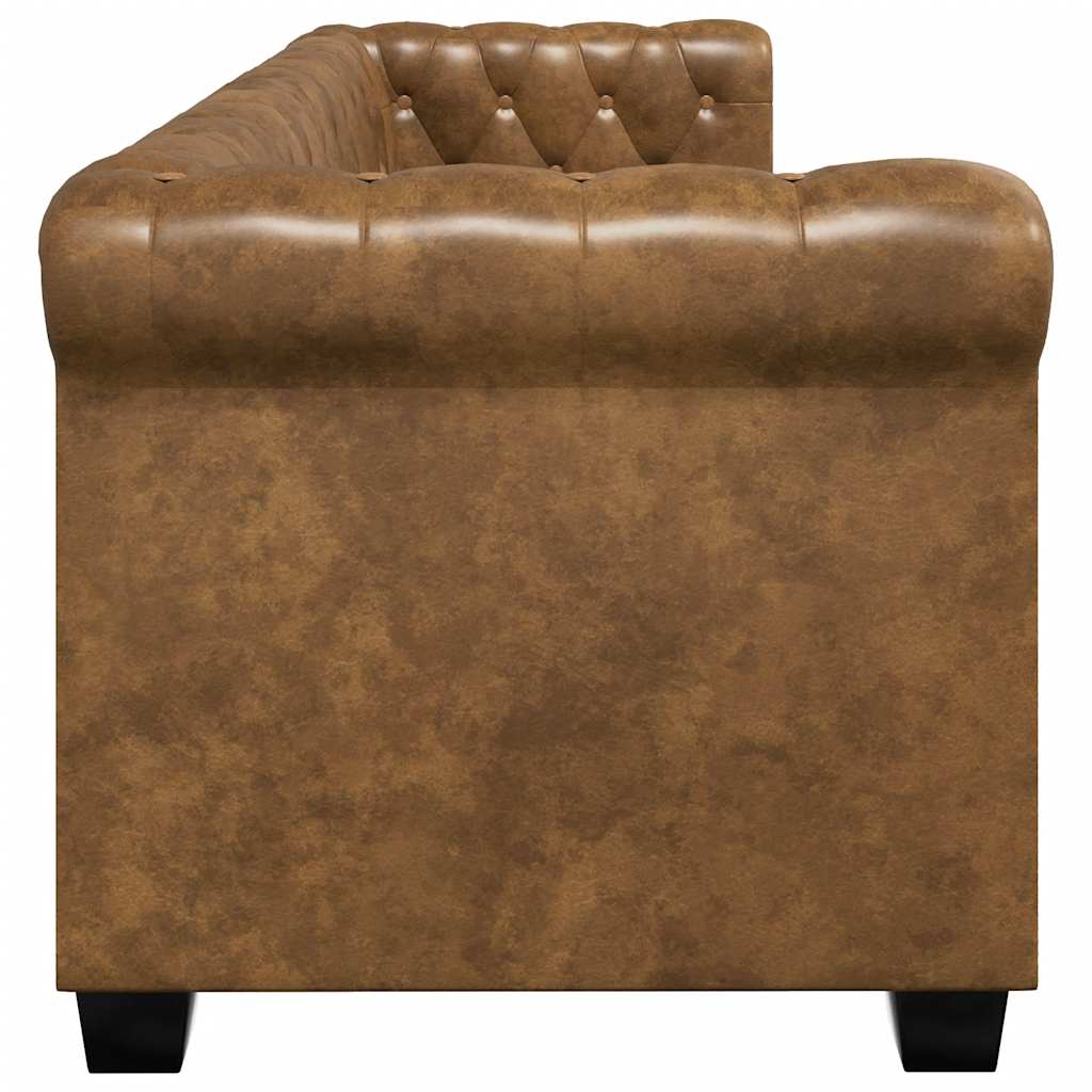 Sofá Chesterfield 3 lugares couro artificial castanho