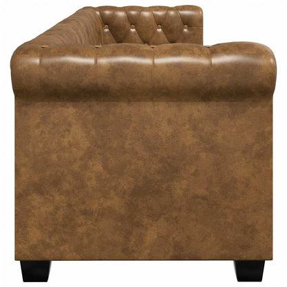 Sofá Chesterfield 3 lugares couro artificial castanho