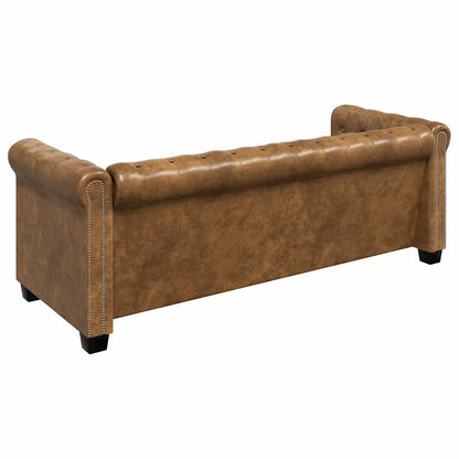 Sofá Chesterfield 3 lugares couro artificial castanho