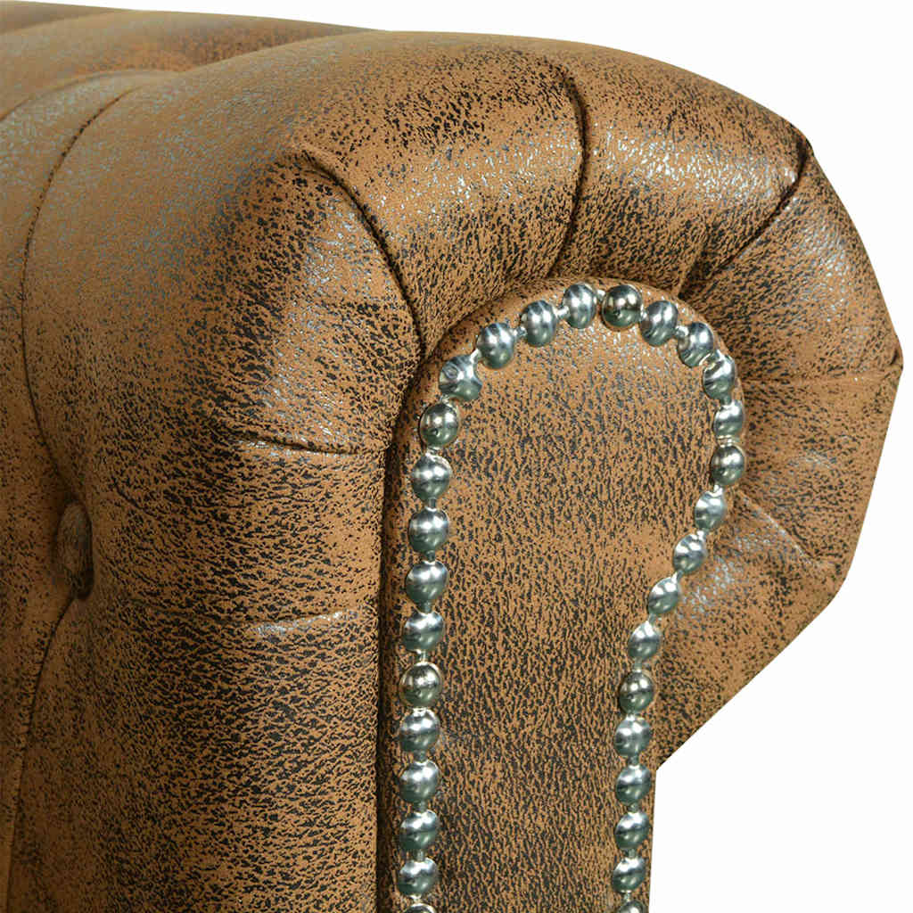 Sofá Chesterfield 3 lugares couro artificial castanho