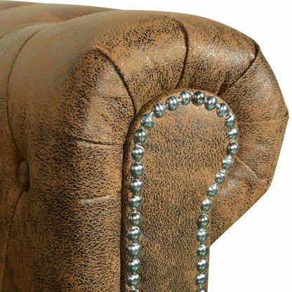 Sofá Chesterfield 3 lugares couro artificial castanho