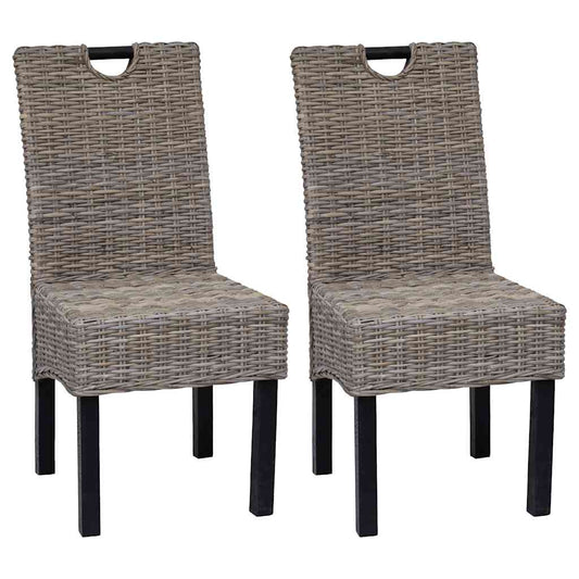 Cadeiras de jantar, 2 pcs, vime Kubu e madeira de mangueira