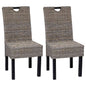 Cadeiras de jantar, 2 pcs, vime Kubu e madeira de mangueira