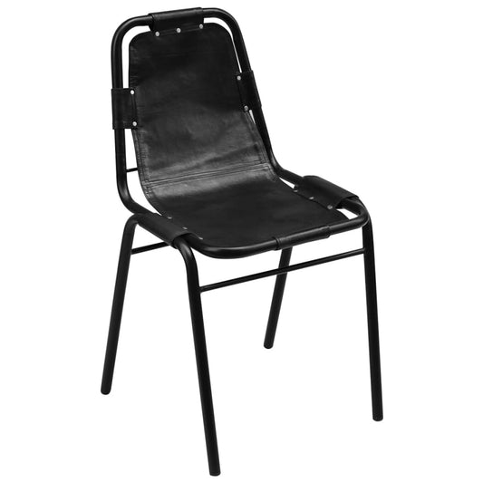 Cadeiras de jantar 2 pcs couro genuíno preto