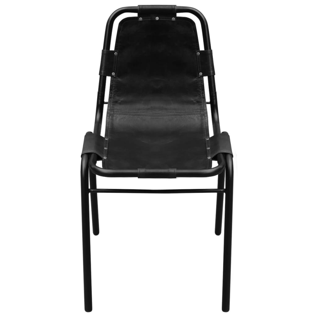 Cadeiras de jantar 2 pcs couro genuíno preto